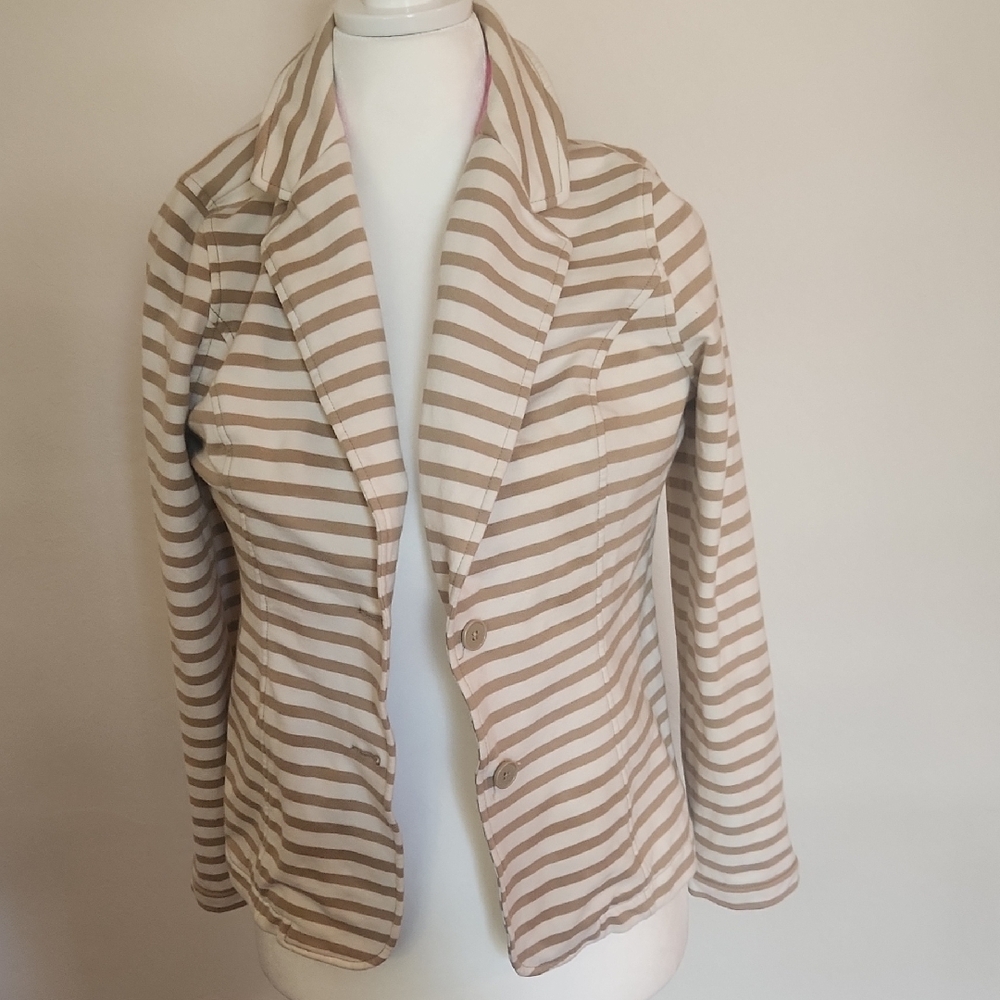 Isaac Mizrahi Beige and Cream Striped Blazer